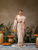 Hiral Fashion Off White Onam Art Silk Floral Digital Print Saree