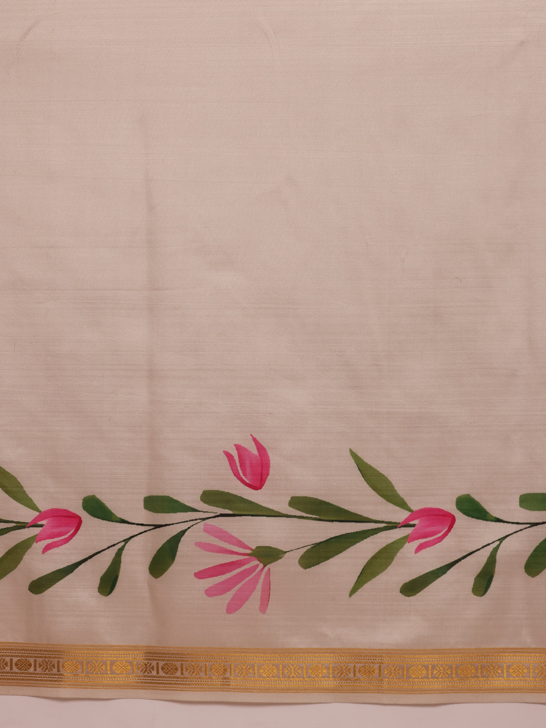 Hiral Fashion Off White Onam Art Silk Floral Digital Print Saree