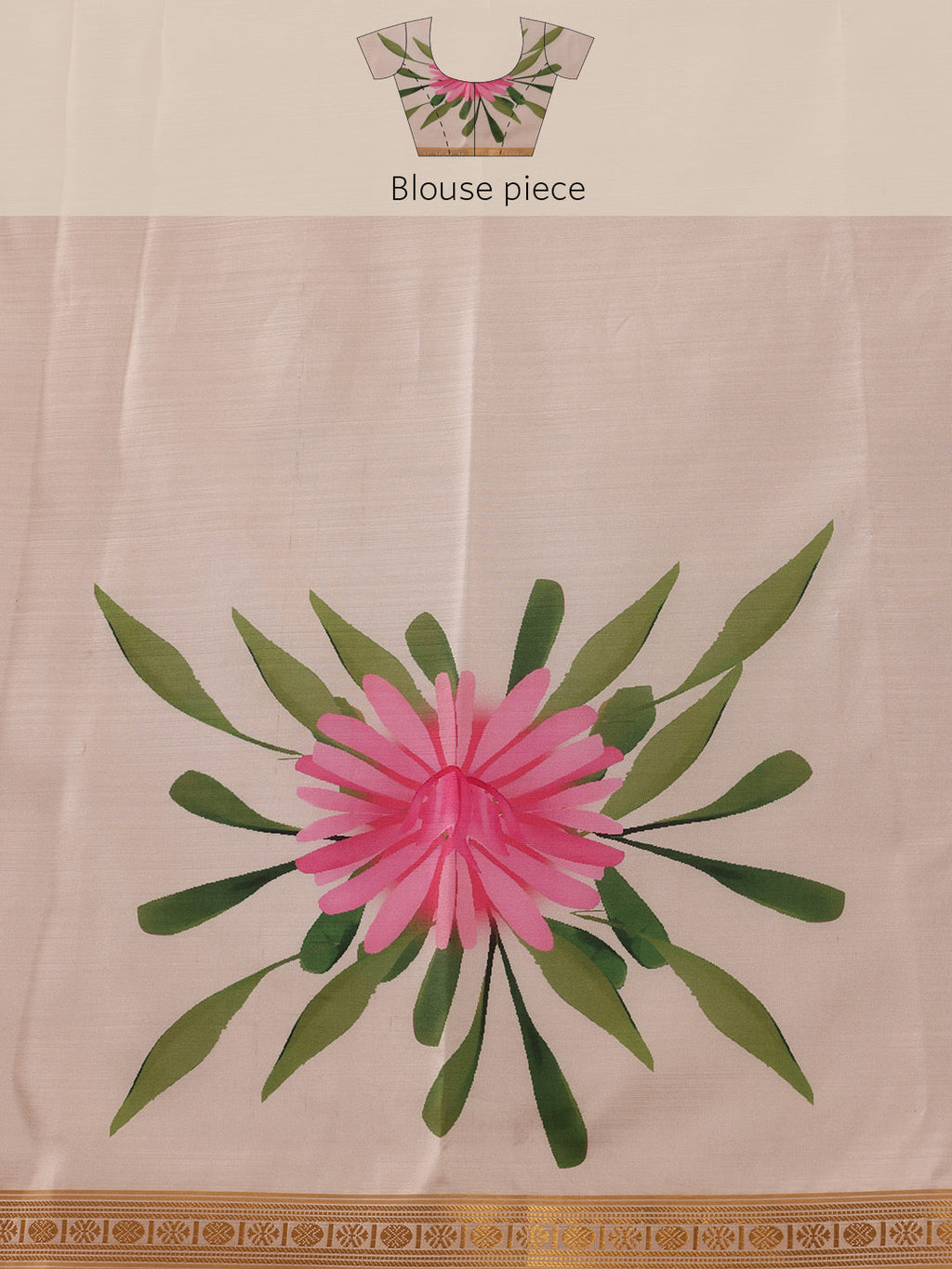 Hiral Fashion Off White Onam Art Silk Floral Digital Print Saree