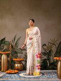 Hiral Fashion White Onam Art Silk Floral Digital Print Saree
