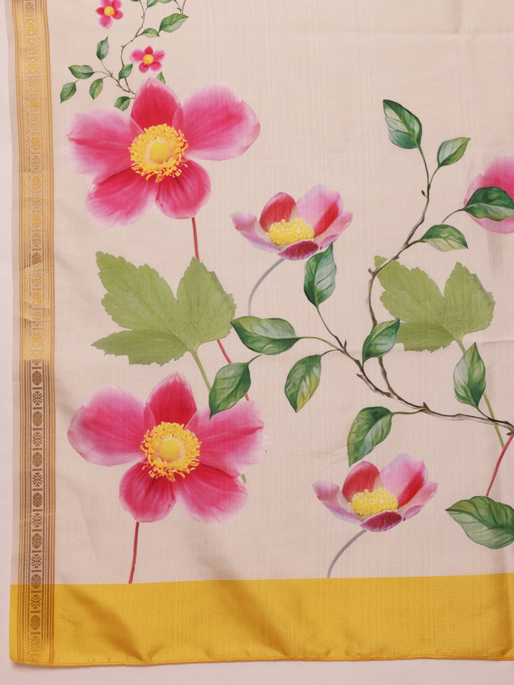 Hiral Fashion White Onam Art Silk Floral Digital Print Saree