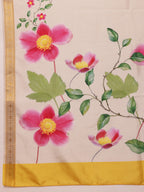 Hiral Fashion White Onam Art Silk Floral Digital Print Saree