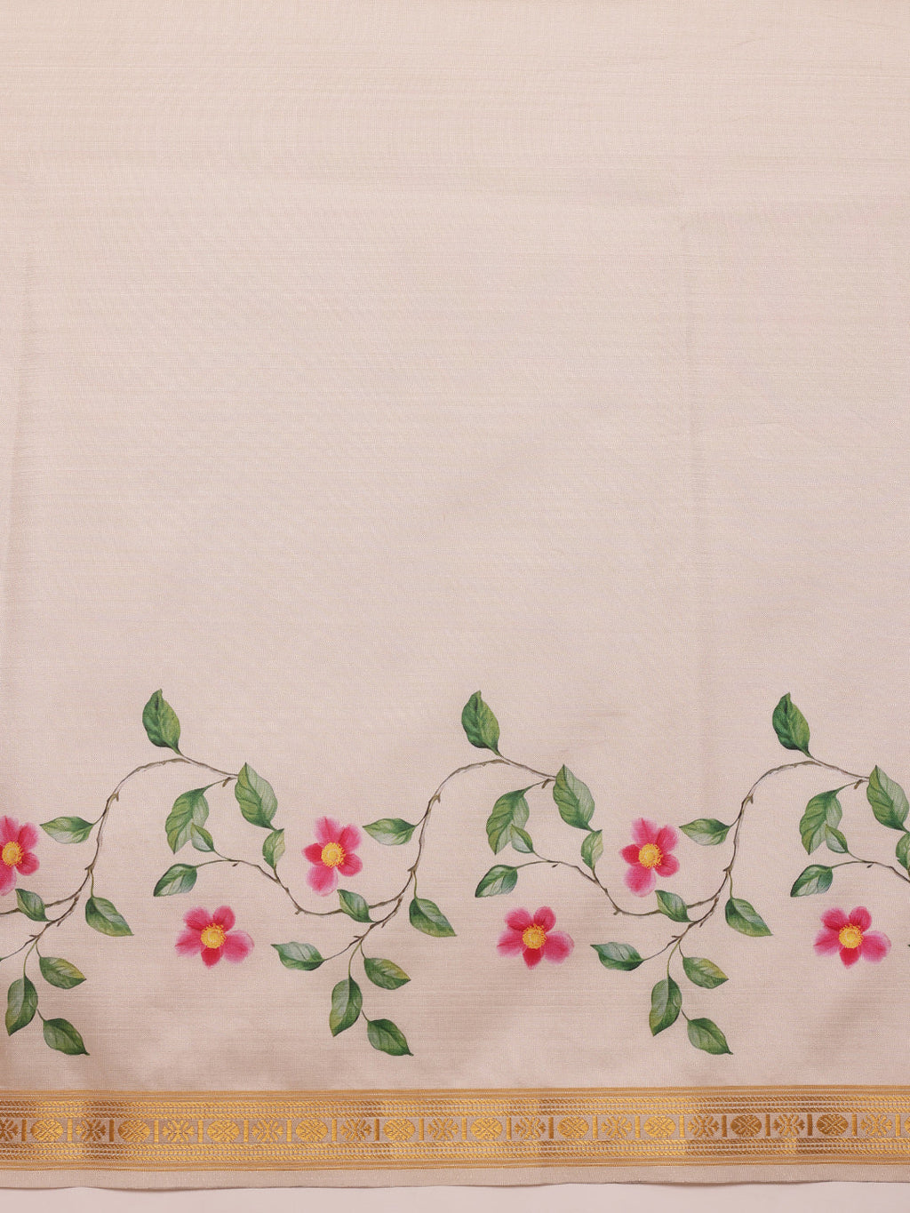 Hiral Fashion White Onam Art Silk Floral Digital Print Saree