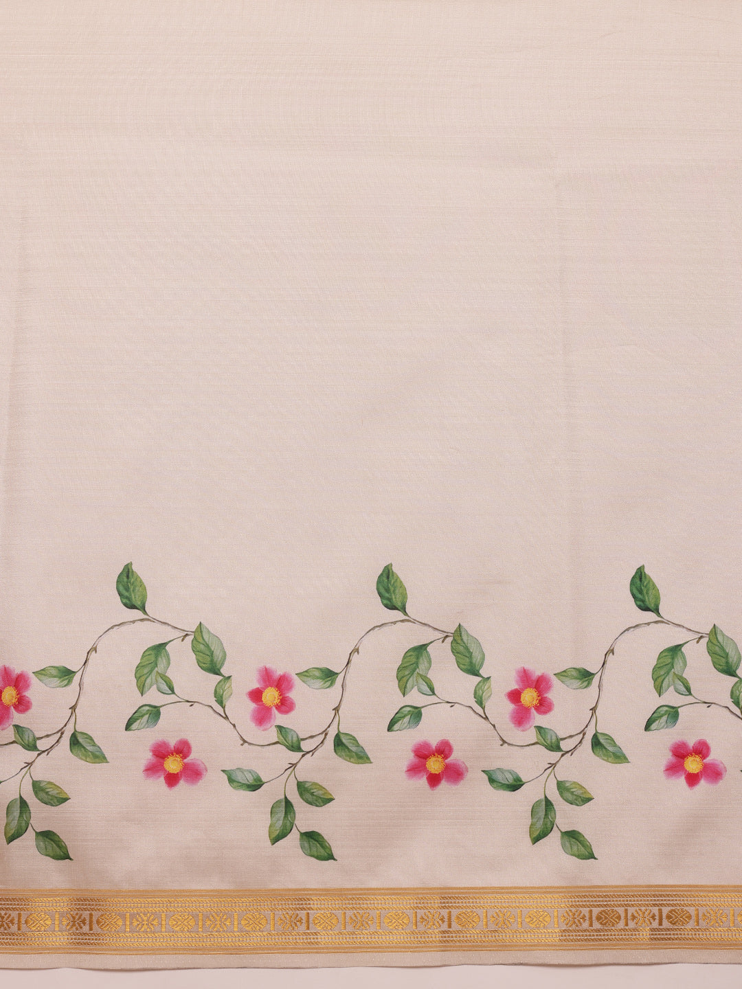 Hiral Fashion White Onam Art Silk Floral Digital Print Saree