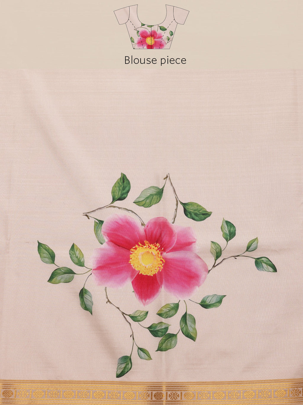 Hiral Fashion White Onam Art Silk Floral Digital Print Saree