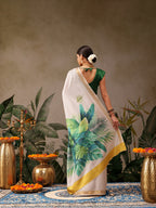 Hiral Fashion Off White Onam Art Silk Floral Digital Print Saree