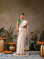 Hiral Fashion Off White Onam Art Silk Floral Digital Print Saree