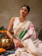 Hiral Fashion White Onam Art Silk Floral Digital Print Saree