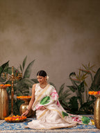 Hiral Fashion White Onam Art Silk Floral Digital Print Saree