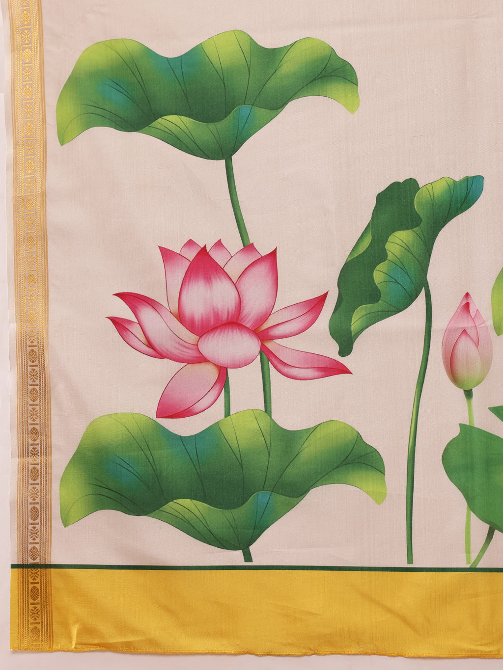 Hiral Fashion White Onam Art Silk Floral Digital Print Saree
