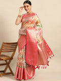 Multicolor Chanderi Art Silk Printed Floral Saree with Unstitched Blouse - Hiral Fashion