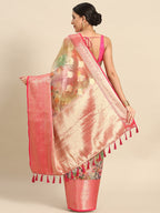Multicolor Chanderi Art Silk Printed Floral Saree with Unstitched Blouse - Hiral Fashion