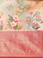 Multicolor Chanderi Art Silk Printed Floral Saree with Unstitched Blouse - Hiral Fashion