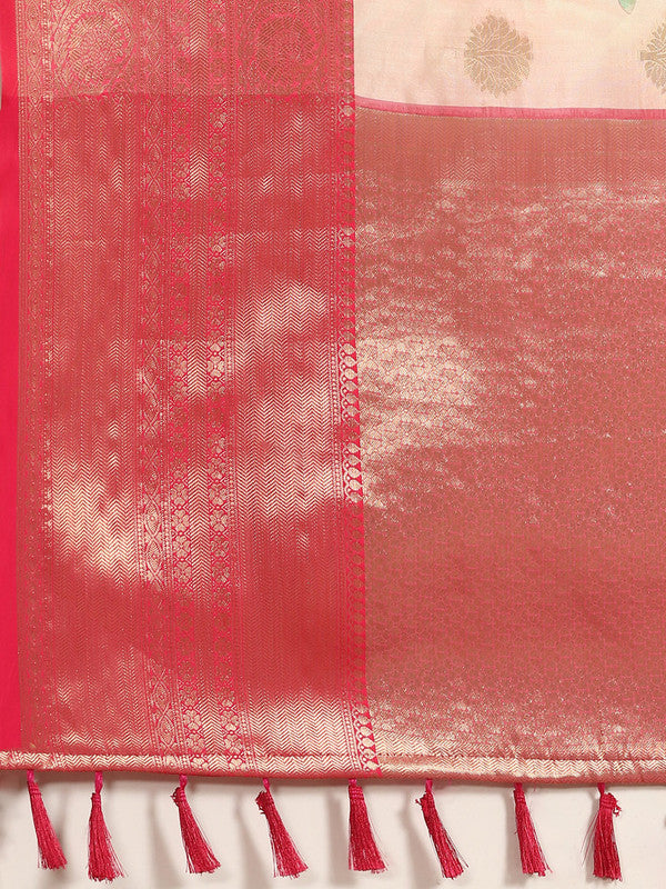 Pink Chanderi Art Silk Printed Floral Saree with Unstitched Blouse - Hiral Fashion