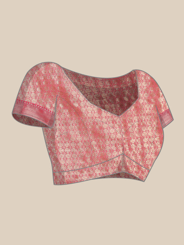 Pink Chanderi Art Silk Printed Floral Saree with Unstitched Blouse - Hiral Fashion