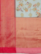Blue Chanderi Art Silk Digital Print Floral Saree with Unstitched Blouse - Hiral Fashion