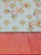 Blue Chanderi Art Silk Digital Print Floral Saree with Unstitched Blouse - Hiral Fashion