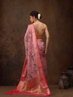 Light Pink Chanderi Art Silk Digital Print Floral Saree with Unstitched Blouse - Hiral Fashion