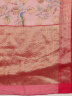 Light Pink Chanderi Art Silk Digital Print Floral Saree with Unstitched Blouse - Hiral Fashion