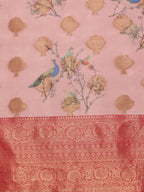 Light Pink Chanderi Art Silk Digital Print Floral Saree with Unstitched Blouse - Hiral Fashion