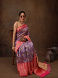Lavender Chanderi Art Silk Digital Print Floral Saree with Unstitched Blouse - Hiral Fashion