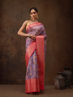 Lavender Chanderi Art Silk Digital Print Floral Saree with Unstitched Blouse - Hiral Fashion