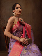Lavender Chanderi Art Silk Digital Print Floral Saree with Unstitched Blouse - Hiral Fashion