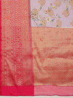 Lavender Chanderi Art Silk Digital Print Floral Saree with Unstitched Blouse - Hiral Fashion