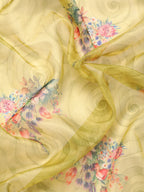 Olive Kanjeevaram Silk Digital Print Floral Saree with Unstitched Blouse - Hiral Fashion