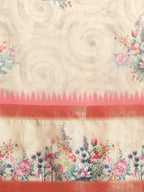 Peach Kanjeevaram Silk Digital Print Floral Saree with Unstitched Blouse - Hiral Fashion