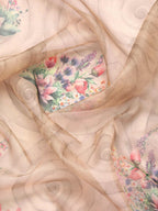 Peach Kanjeevaram Silk Digital Print Floral Saree with Unstitched Blouse - Hiral Fashion