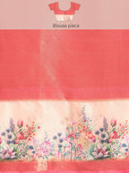 Peach Kanjeevaram Silk Digital Print Floral Saree with Unstitched Blouse - Hiral Fashion