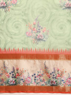 Green Kanjeevaram Silk Digital Print Floral Saree with Unstitched Blouse - Hiral Fashion