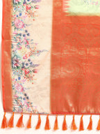 Green Kanjeevaram Silk Digital Print Floral Saree with Unstitched Blouse - Hiral Fashion