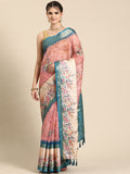 Pink Kanjeevaram Silk Digital Print Floral Saree with Unstitched Blouse - Hiral Fashion