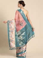 Pink Kanjeevaram Silk Digital Print Floral Saree with Unstitched Blouse - Hiral Fashion