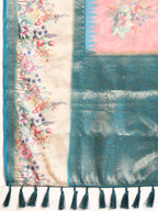 Pink Kanjeevaram Silk Digital Print Floral Saree with Unstitched Blouse - Hiral Fashion