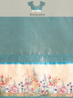 Pink Kanjeevaram Silk Digital Print Floral Saree with Unstitched Blouse - Hiral Fashion