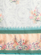 Turquoise Kanjeevaram Silk Digital Print Floral Saree with Unstitched Blouse - Hiral Fashion
