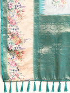Turquoise Kanjeevaram Silk Digital Print Floral Saree with Unstitched Blouse - Hiral Fashion