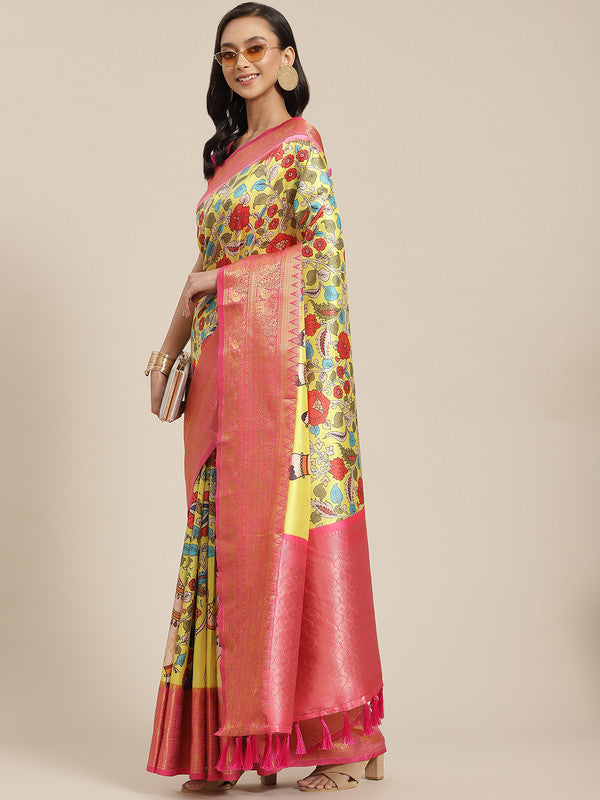 Green Art Silk Digital Print Floral Saree with Unstitched Blouse - Hiral Fashion