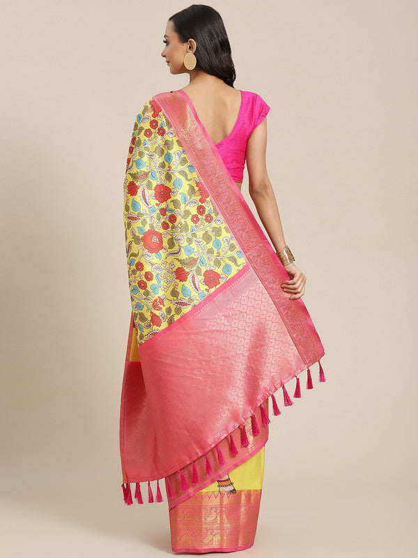 Green Art Silk Digital Print Floral Saree with Unstitched Blouse - Hiral Fashion