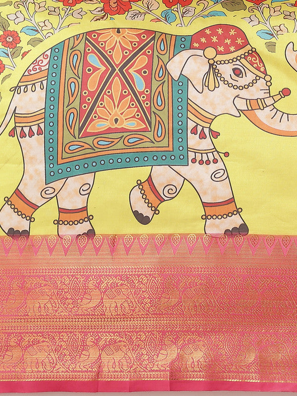 Green Art Silk Digital Print Floral Saree with Unstitched Blouse - Hiral Fashion
