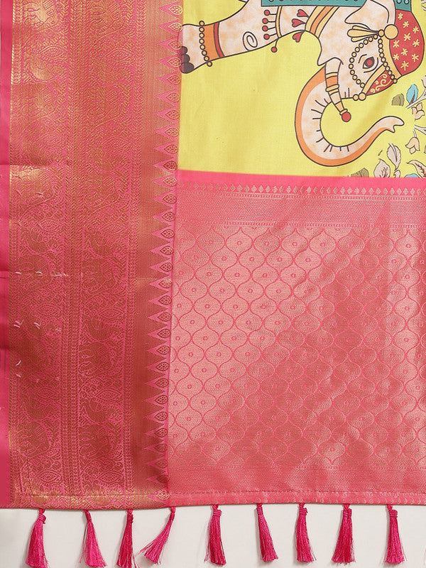 Green Art Silk Digital Print Floral Saree with Unstitched Blouse - Hiral Fashion