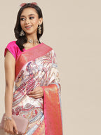 Blue Art Silk Digital Print Floral Saree with Unstitched Blouse - Hiral Fashion