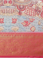 Blue Art Silk Digital Print Floral Saree with Unstitched Blouse - Hiral Fashion