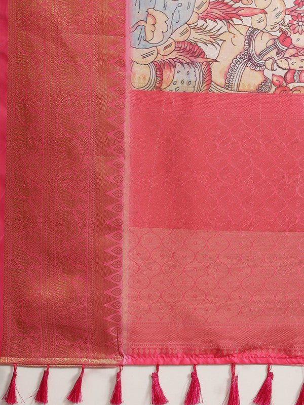 Blue Art Silk Digital Print Floral Saree with Unstitched Blouse - Hiral Fashion