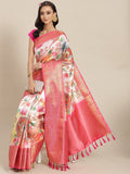 Pink Art Silk Digital Print Floral Saree with Unstitched Blouse - Hiral Fashion