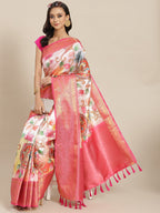 Pink Art Silk Digital Print Floral Saree with Unstitched Blouse - Hiral Fashion