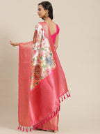 Pink Art Silk Digital Print Floral Saree with Unstitched Blouse - Hiral Fashion